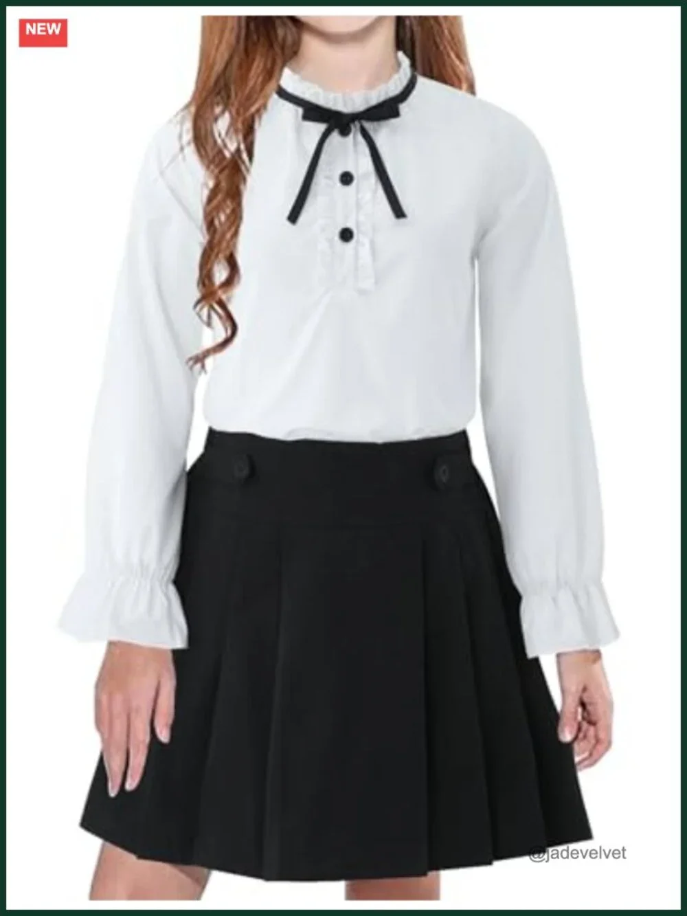 Girls 2-Piece Ruffle Blouse & Pleated Skirt School Uniform Set